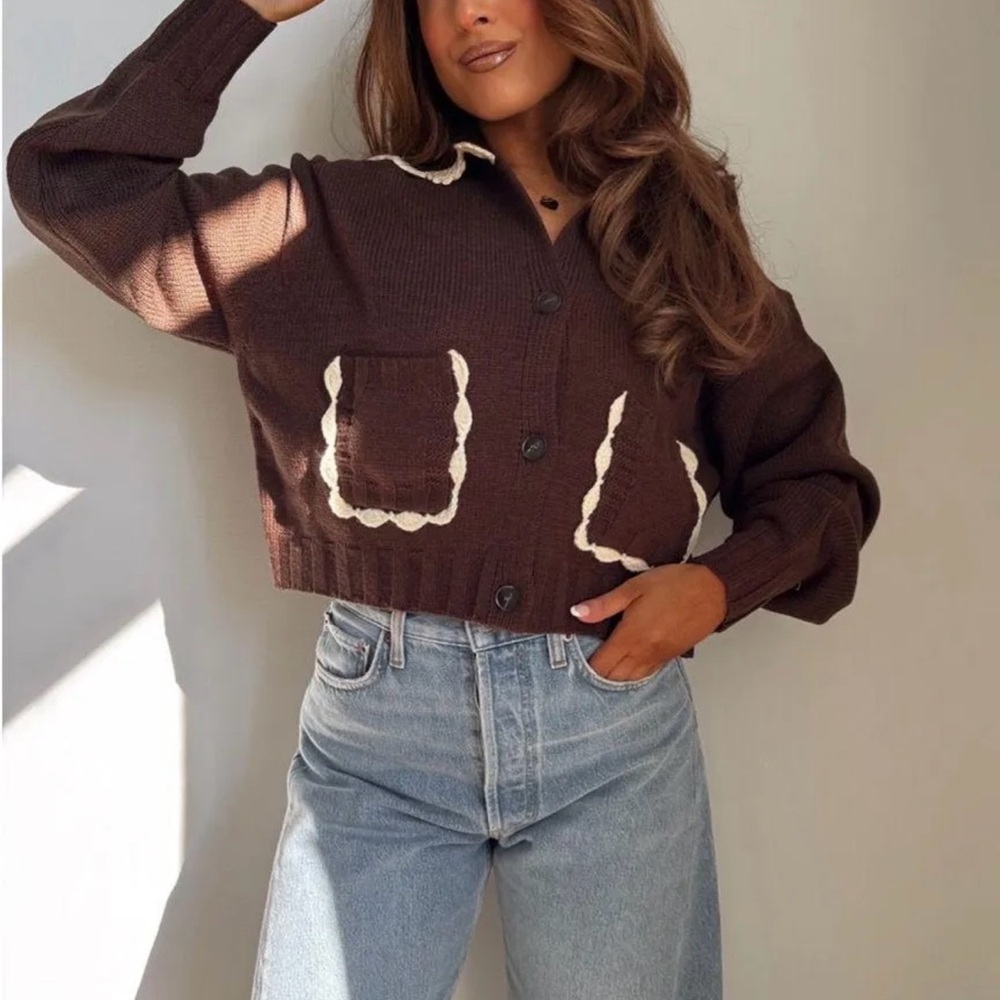 Brown and Cream Knit Cardigan